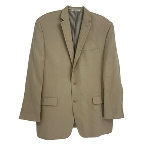 Calvin Klein Blazer Mens Size 44L Tan Beige 2 Button Sport Jacket 100% Linen